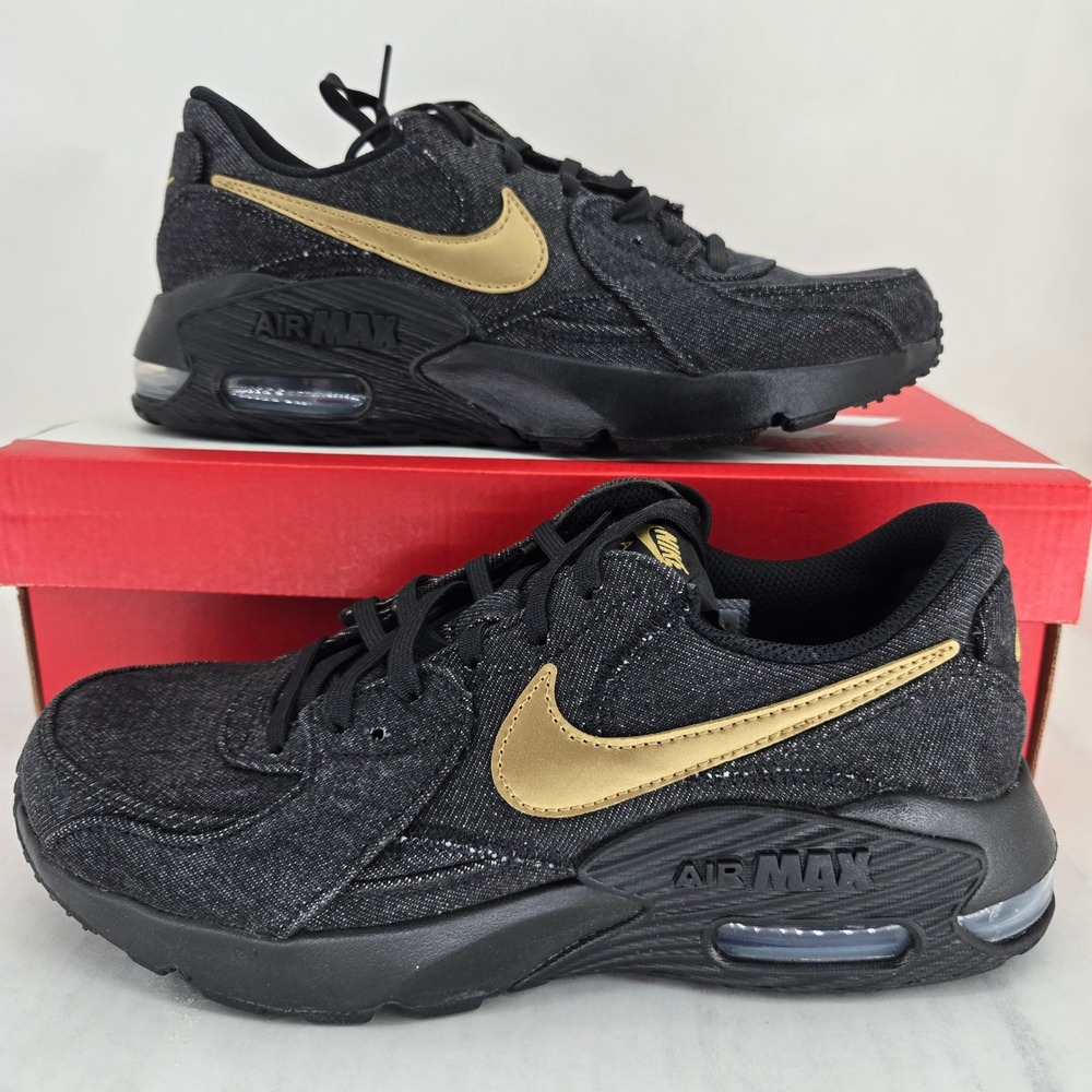 Nike Air Max Excee Black Metallic Gold Denim Sneakers IR0798-010 Womens 8.5